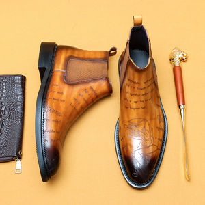 Bottes Chelsea pour hommes en cuir véritable de haute qualité, fabriquées à la main, avec lettres gravées, style britannique, pour affaires et occasions formelles - Product Image 4