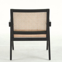 Chaise de salle à manger ergonomique vintage en rotin tressé avec cadre en bois massif, durable, avec housse en lin, pour salon, chambre, hôtel, style moderne