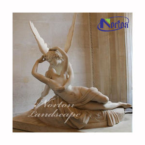 Pietra personalizzata intagliando giardino figura romana scultura a grandezza naturale coppia bianco marmo angelo statua in vendita - Product Image 4