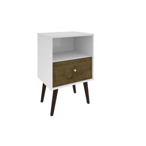 Nightstand White Rustic Brown Wood <b>Drawer</b> <b>Storage</b> Unit Modern Design Bedroom Furniture - Product Image 1