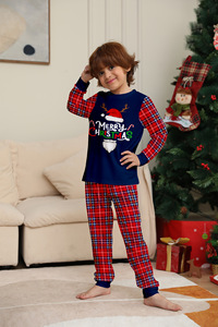 Conjunto de Pijamas de Malha Xadrez Vermelho Personalizado, Fantasias de Natal Personalizadas para Família com Logo Frontal, Pijamas para Dropshipping - Product Image 4