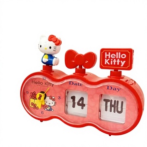 Horloge de table en plastique Hellokitty, calendrier à pages tournantes, date, réveil, deux-en-un, rouge, décoration de bureau pour filles, ornements - Product Image 1