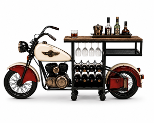 Chariot de bar moderne en fer, bois et verre, design automobile, chariot de service roulant pour ferme, salon, restaurant, usage commercial - Product Image 1