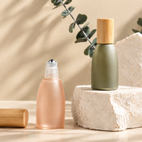 Flacon roll-on en verre givré vide de 10 ml avec bouchon en bois, rechargeable, pour huile de parfum, huile essentielle