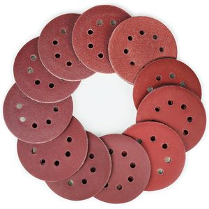 Juego de 110 Discos de Lija de Óxido de <span class=keywords><strong>Aluminio</strong></span> de 5 Pulgadas y 8 Agujeros con Gancho y Bucle, Papel de Lija Rojo para <span class=keywords><strong>Pulir</strong></span> Metal y Madera - Product Image 1