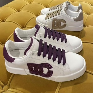 Luxury <b>Rhinestone</b> Logo Women White Leather Skate Sneakers Purple Heel Lace Up Flat Casual <b>Shoes</b> For Ladies Daily Street Dating - Product Image 3