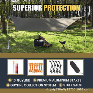 Lona hexagonal para acampar Woqi de 365x295 cm, verde oliva, de nailon, impermeable y ligera, para senderismo y excursionismo al aire libre. - Product Image 3