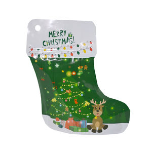 Venta caliente brillante bolsa de regalo de Navidad en forma especial cierre de cremallera bolsa de plástico Mylar para aperitivos dulces embalaje con agujero para colgar - Product Image 3