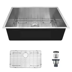 Stainless Single Kitchen Sink Aquacubic 31 Inch UPC Single Bowl Handmade Undermount 304 Stainless Steel Kitchen Sink