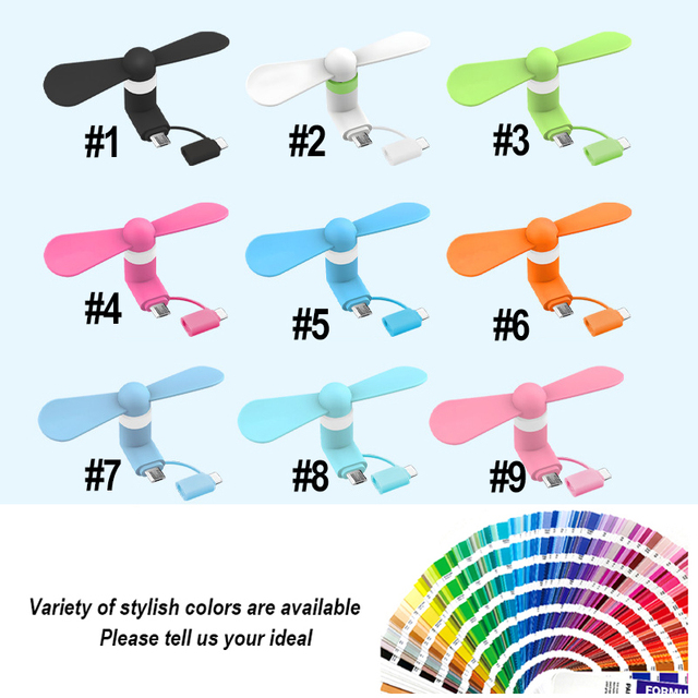 2 in 1 Cell Phone Fan With Custom Logo Personalized Branded Gifts 3 in 1 Mobile Phone Fan for iPhone Android Mini USB Type C Fan