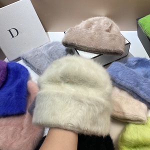 Mode fourrure longue Angora lapin fourrure hiver chapeau femmes en peluche <span class=keywords><strong>Bonnet</strong></span> Toque casquette tricoté chaud Beanie - Product Image 5
