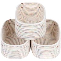 Lot de 3 paniers de rangement rectangulaires en corde de coton tressée à la main, ouverture supérieure, 12 D x 8 L x 5,11 H, capacité 6-10L, organisateur domestique