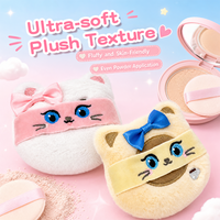 Houppette en velours ultra douce et moelleuse OEM en forme de tête de chat, lavable, pour poudre libre, maquillage fixateur, usage domestique, salon et voyage