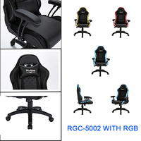 Chaise de bureau ergonomique RGB pivotante pour gaming en cuir synthétique, avec éclairage LED, réglable en hauteur, 3 positions, style racing