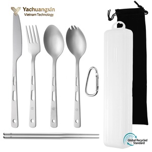 Stainless Steel 4-Piece Utensil Set Spoon Fork Chopsticks Carabiner Eco-Friendly Outdoor <b>Camping</b> Kit - Product Image 6