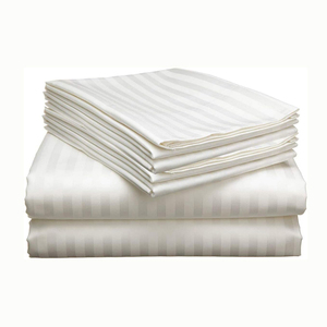 Vente en gros de draps de lit de luxe Linge de lit blanc d'hôtel 1cm draps de lit en microfibre à rayures satinées pour literie d'hôtel étoilée - Product Image 1