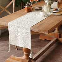 Artbloss Chemin de table brodé en polyester, style bohème, beige, 14x56 |   Pendentifs à 4 pompons à texture florale, décoration d'intérieur chinoise