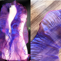 Rouleau Complet de Dentelle Transparente Écologique à Volants, Organza en Maille Dégradée Irisée, Plissé 3D, 100% Polyester, Résistant à l'Abrasion