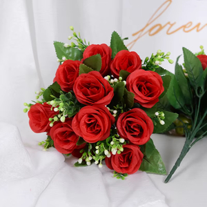 SAISON <span class=keywords><strong>Pas</strong></span> <span class=keywords><strong>Cher</strong></span> Prix 27CM Rose Bush Soie Artificielle Mariage En Gros Roses Artificielles Rose Chaud Roses Fleurs - Product Image 6