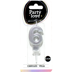 Candela Numero 6 in Argento per Feste, Candele di Compleanno da 4,5 Cm, Vela - Product Image 1