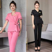 Nouvelle tenue de travail pour femme, col à nœud, manches courtes, polyester, pour thérapeute podologique, spa, uniforme de travail, printemps 2025, pas cher
