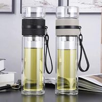 Bouteille d'eau en verre borosilicate à double paroi de 400 ml, infuseur à thé soufflé à la bouche, anti-fuite, écologique, gourde de voyage