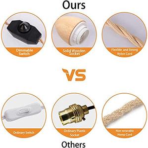 可调光开关木质吊灯软线套件，复古工业悬挂插头，农家灯软线套装复古DIY - Product Image 4