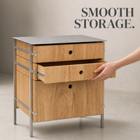 Armoire à tiroirs en bois massif et acier inoxydable Bauhaus, armoire de rangement de grande capacité pour salon, table d'appoint pour canapé, table de chevet pour chambre à coucher