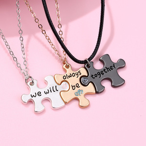 Oferta Especial: Cadena de Aleación Dorada con Colgante de Letra y Gota de Aceite, Diseño de Rompecabezas Sencillo y Moderno para Niños, Regalo para Mejores Amigos, Siempre Juntos - Product Image 4