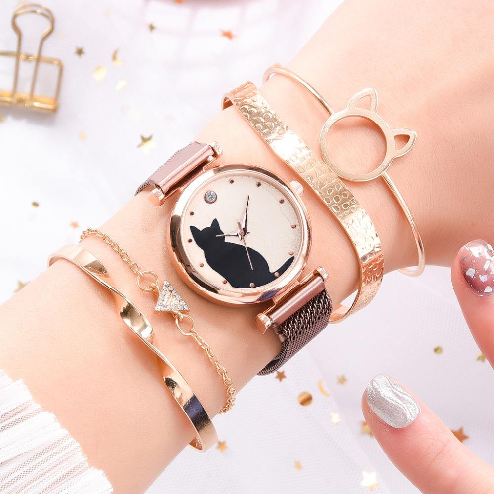 Rose Gold Magnet Watch For Girls Shop Our 5pcs/set Women's Rose