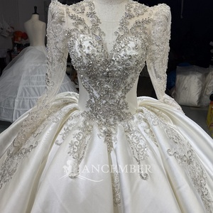 Lsoy077 Vestido de Novia Moderno de Gala con Cuentas Abundantes, Escote Corazón, Cola Capilla, Largo hasta el Suelo, de Spandex/Poliéster, para Iglesia Real - Product Image 6