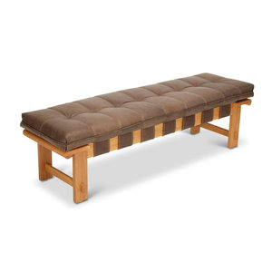 Vintage American <strong>Tan</strong> <strong>Leather</strong> Upholstered Benches Seats Bedroom Bed End Ottoman Bench Restaurant Dining Room Bench Seat for Cafe - Product Image 3