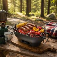 Barbecue portable en fonte ovale avec base en bois pour grillades coréennes, yakitori, camping et cuisson en extérieur
