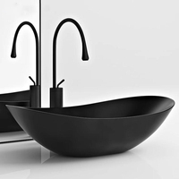 Lavabo de salle de bain rectangulaire moderne en granit noir massif de luxe, à poser sur comptoir, pour projets hôteliers