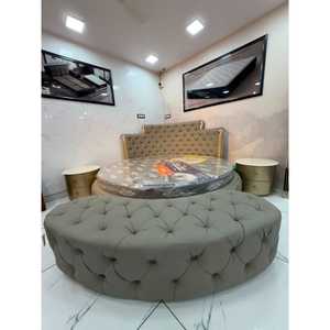 Lit à baldaquin rond de luxe avec ottoman capitonné |   Meubles de chambre à coucher en teck massif gris capitonnés, taille king size - Product Image 3