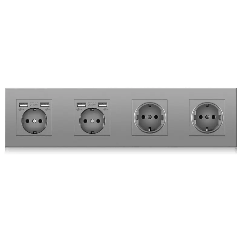 Professional Switch Factory's German Plastic 4 Gang Wall Socket with 4 USB Charging Ports Plugs   Sockets