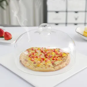 Elegante plato de vidrio duradero o cubierta, conjunto de servicio, plato redondo transparente para pastel, soporte para pastel, Base de postre con cubierta