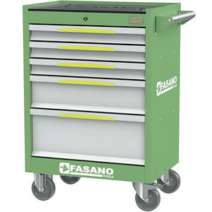 Chariot à outils Fasano Tools à 5 tiroirs, armoire de rangement roulante verte pour atelier - Product Image 2
