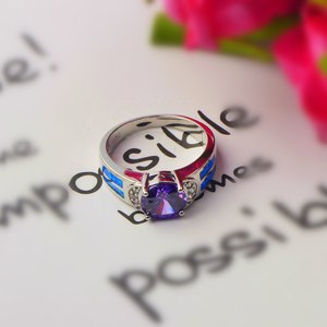 แหวนคริสตัลสีม่วงและโอปอลสีน้ำเงิน |   เครื่องประดับวงแหวนเงิน - Product Image 5