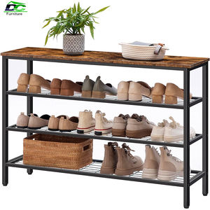 Estante de almacenamiento de zapatos para el hogar ajustable Simple hierro de bambú de madera con estante de almacenamiento de <span class=keywords><strong>botas</strong></span> para muebles de sala de estar - Product Image 1