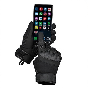 Guantes de Motocicleta de Cuero Negro, Guantes Unisex para Motocicleta con Dedos Completos y Correa de Muñeca Ajustable para Todas las Estaciones - Product Image 3