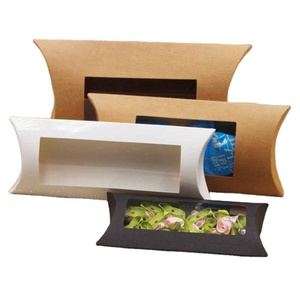 Factory high quality Novel kraft paper PVC window white and black paper pillow box gift box candy box