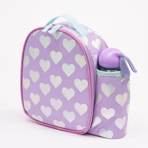 Isolierte Lunch Bag Box mit herz glänzendem Seiden druck Picknick Cooler Tote für Schulmädchen