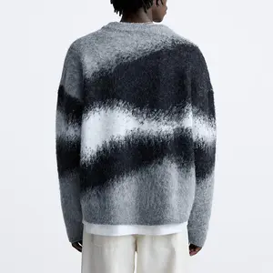 Mohair de malha para homens, suéter de manga longa fuzzy com gola redonda e pulôver de inverno, logotipo personalizado, OEM e ODM