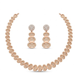925 Silver <b>Italian</b> Rose Gold Geometric Necklace Set Matching Earrings Designer Fashion Jewelry for Women Party Anniversary <b>Gift</b> - Product Image 1