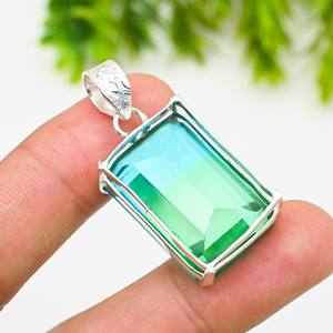 Collar con colgante de piedras preciosas de topacio bicolor de estilo bohemio Chapado en plata de ley hecho a mano para ocasiones de boda y fiesta - Product Image 4