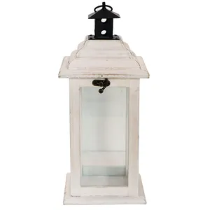 Magi Wholesale white wedding glass decorative lantern vintage wood and metal table candle lantern