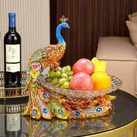 Plateau en verre sculpté en forme de paon, artisanat en résine, organisateur d'art, décoration d'intérieur, décoration personnalisée, rangement décoratif, ornements de salon