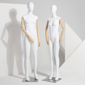In fibra di vetro maschio femmina manichino corpo intero manichino in metallo a Base di legno mani bianco supporto manichino - Product Image 3