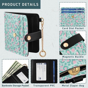 New Arrival Leopard Print Custom Logo <b>Small</b> Coin Purses Mini PU Leather Women Card Holder <b>Small</b> Short <b>Wallet</b> with Keychain - Product Image 5